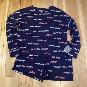 Grayson Threads Women's Blue Love Shorts Pajama Set Size Small